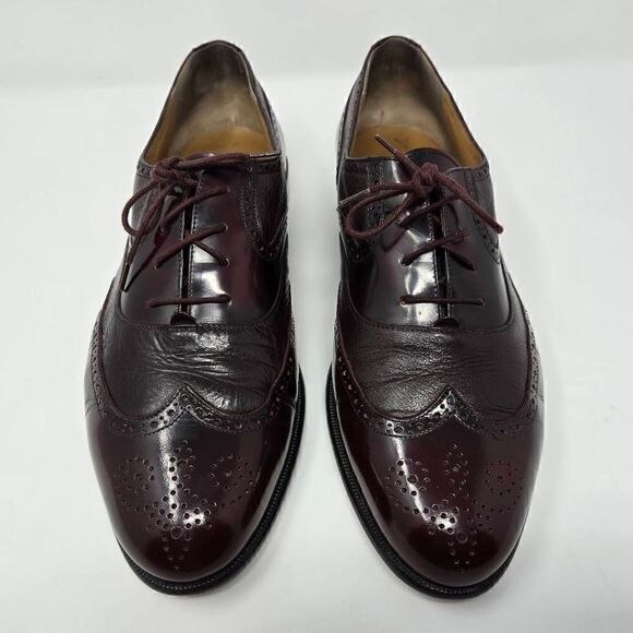 STAMATI MASTROIANNI ITALY BURGUNDY PATENT DEERSKIN WINGTIP OXFORDS MENS 10.5 - Picture 3 of 10